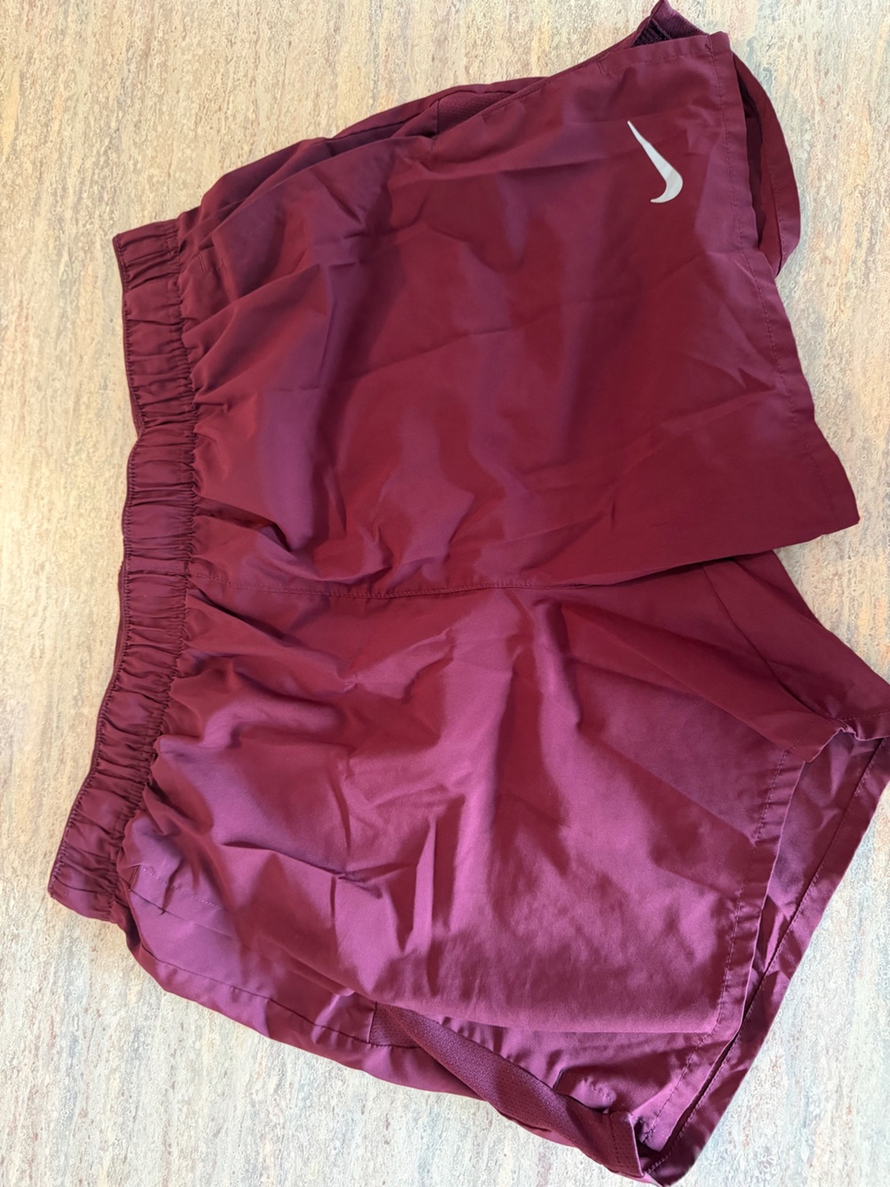 Nike Men's Maroon Athletic Shorts with White Swoosh